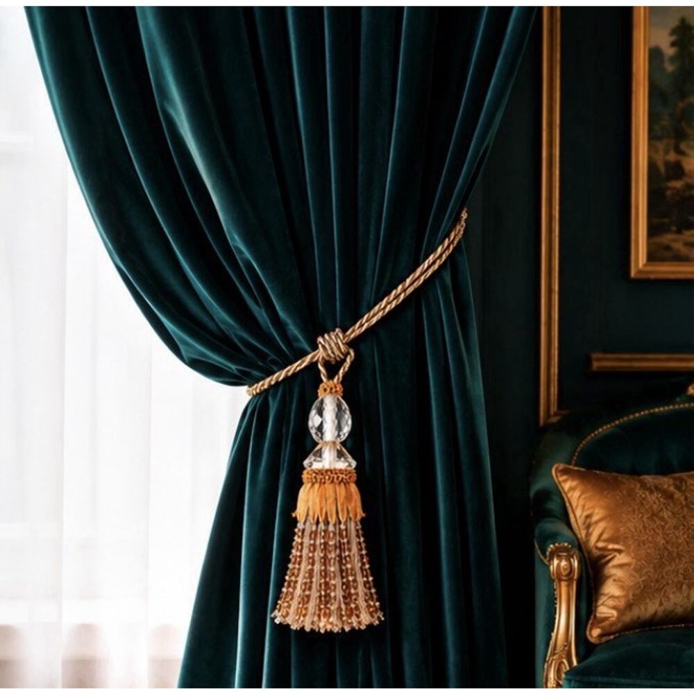 Luxury Crystal Curtain Tieback Tassel Amber Gold Hollywood Regency Tuscan Decor